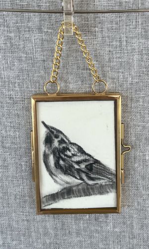 Gold Framed Miniature Black and White Warbler