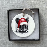 Little Grey Santa Mouse Holiday Ornament